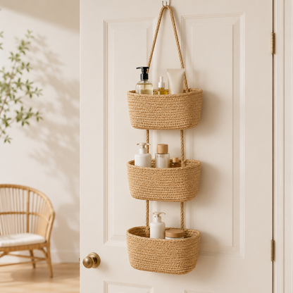 Woven cotton 3-Tier Over the Door Basket